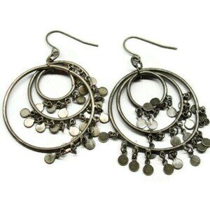Big Multi Moving Circles Silver Tone Vertical Drop Dangle Hook Earrings Womans
